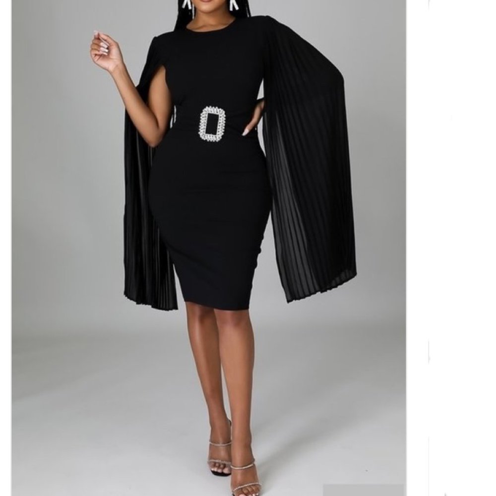 Cape Sleeve Midi Dress
